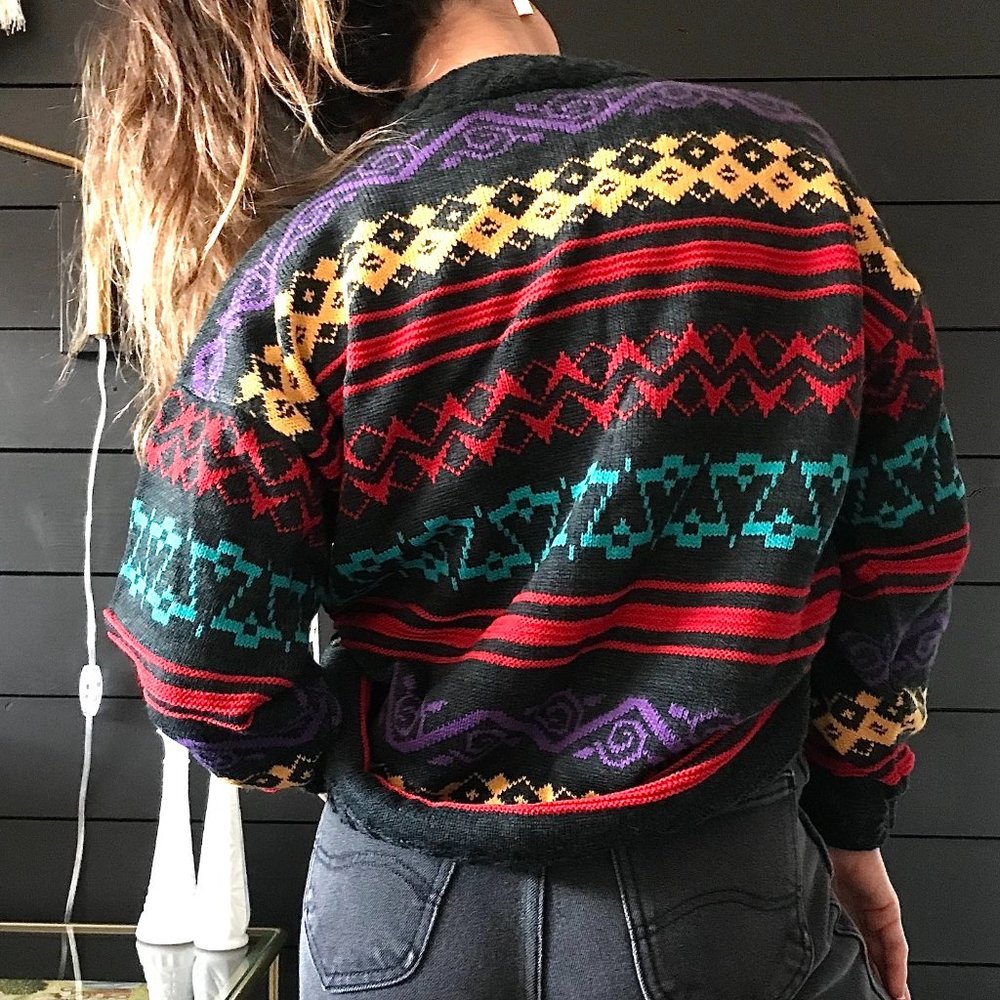 SOLD Vintage 1980s grandpa ski sweater grey Large - Picture 9 of 10